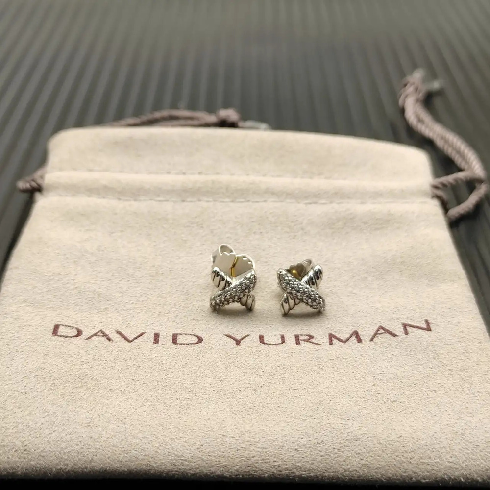 David Yurman silver diamond stud earrings